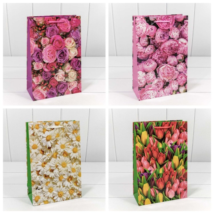 Пакет подарочный "Цветы" (микс) 20*30*10 128г 1/20 1/360 Арт: 00019K