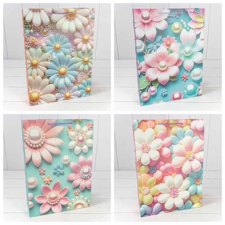 Пакет подарочный с блёстками "Цветы" (микс 262) 30*41,5*12 210г 1/20 1/80 Арт: 000262A