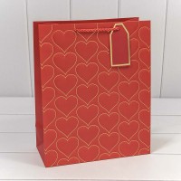 Пакет подарочный с тиснением "Сердца" Красный 26*32*12 210г 1/12 1/240 Арт: 300610C/6