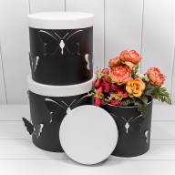 Коробки Цилиндр Набор 1/3 21,5*21,5 &quot;Бабочки&quot; Чёрный 1/18 Арт: 720901/1 - Коробки Цилиндр Набор 1/3 21,5*21,5 "Бабочки" Чёрный 1/18 Арт: 720901/1