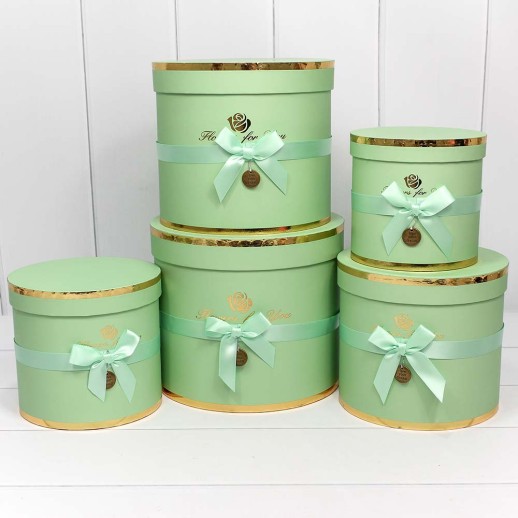 Коробки Цилиндр Набор 1/5 22,5*19,5 "Flowers for you" Бледно-зелёный 1/8 Арт: 7215009/1905