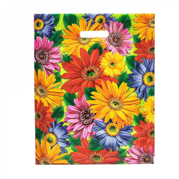 Пакет ПВД "Цветы" с прорубной ламинированной ручкой 38*47 60мкм 1/50 1/1000 Арт: 0001483