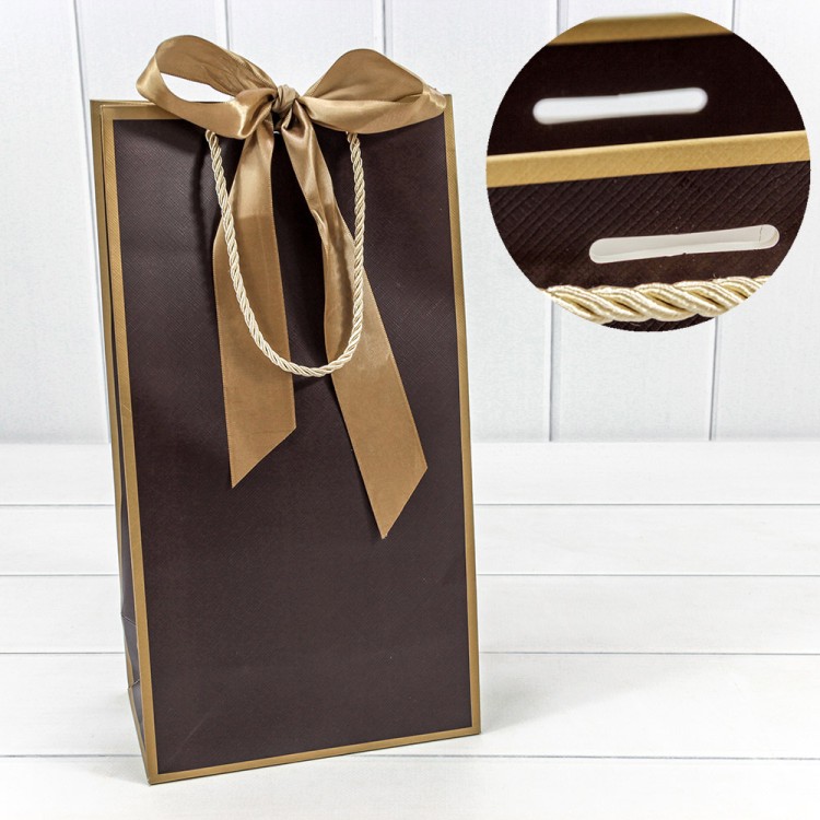 Пакет подарочный с лентой 20*38*12 210г Коричневый 1/10 1/120 Арт: 000503EM/2