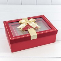 Коробки Прямоугольные Набор 1/3 29*21*9,5 с окошком и бантом Красный 1/12 Арт: 721307/2
