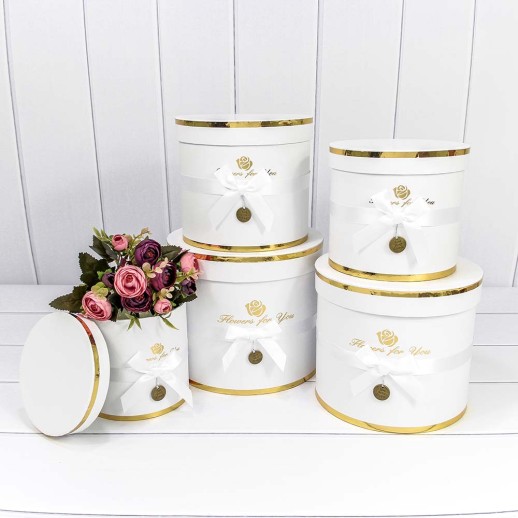 Коробки Цилиндр Набор 1/5 22,5*19,5 "Flowers for you" Белый 1/8 Арт: 7215009/04170
