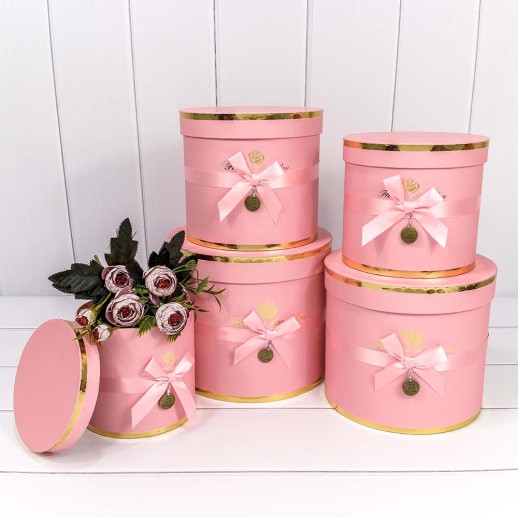 Коробки Цилиндр Набор 1/5 22,5*19,5 "Flowers for you" Розовый 1/8 Арт: 7215009/1532