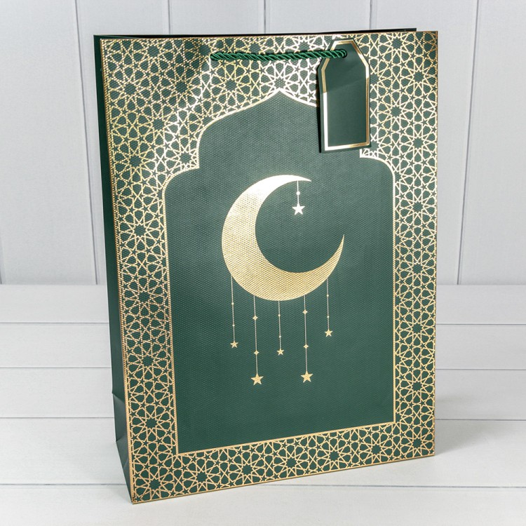 Пакет подарочный с тиснением "Полумесяц" (295) 31*42*12 210г Зелёный 1/20 1/80 Арт: 000295A/15