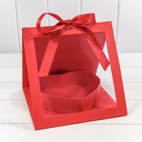 Коробка подарочная 25*26*23 с окошком и бантом "Сердце" Красный 1/24 Арт: 720963/2