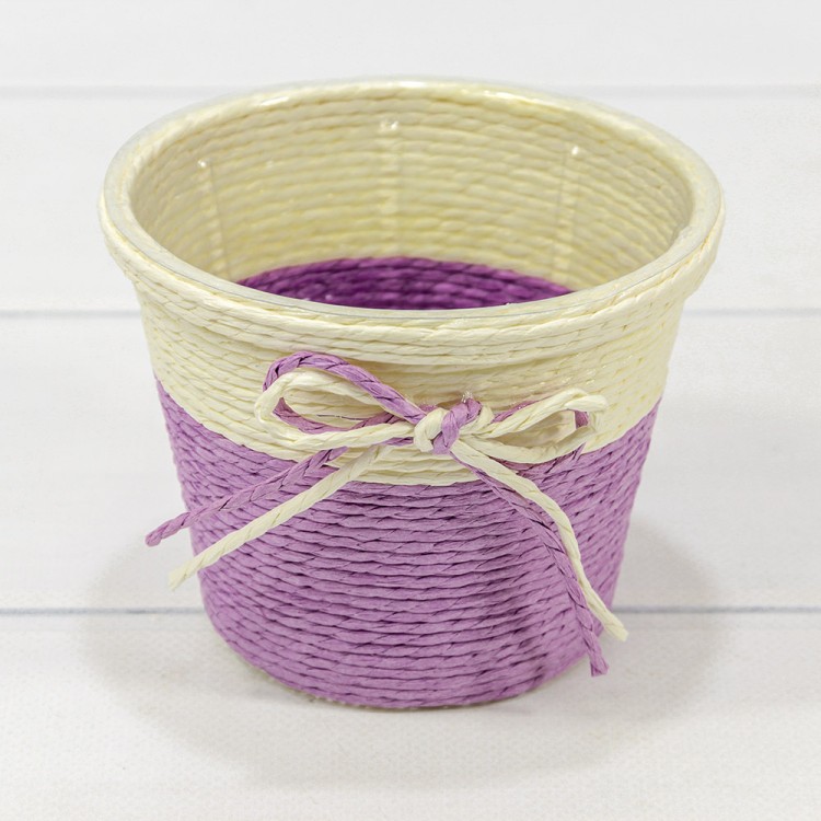 Кашпо плетёное Круглое 12*9 (±5%) из бумаги с бантиком Фиолетовый 1/80 Арт: 420145/13