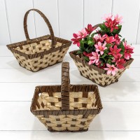 Корзины плетёные Прямоугольные Набор 1/3 24*18*10/27 (±5%) из пластика с ручкой Коричневый/Бежевый 1/20 Арт: 420176/2197