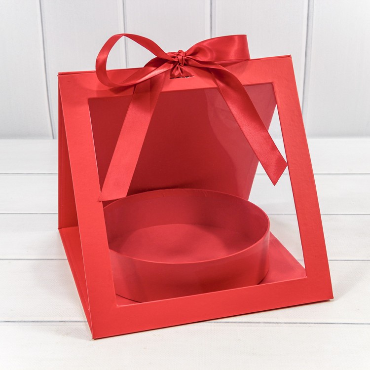 Коробка подарочная 25*26*23 с окошком и бантом "Круг" Красный 1/24 Арт: 720964/2