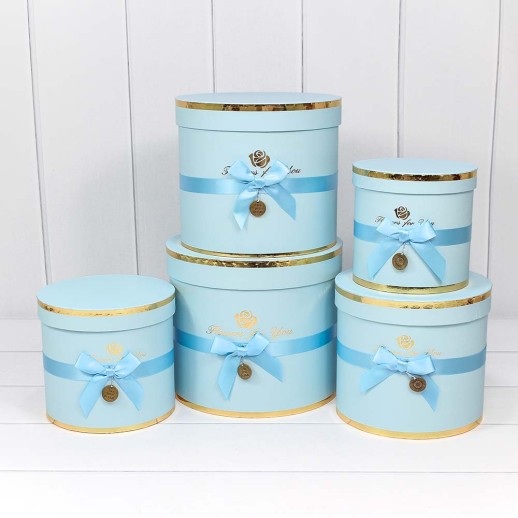 Коробки Цилиндр Набор 1/5 22,5*19,5 "Flowers for you" Голубой 1/8 Арт: 7215009/1394