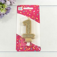 Свеча для торта Цифра 1 с блёстками 7см Золотой 1/12 1/120 Арт: 20010-81/1