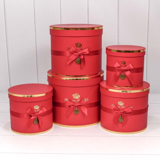 Коробки Цилиндр Набор 1/5 22,5*19,5 "Flowers for you" Красный 1/8 Арт: 7215009/1535