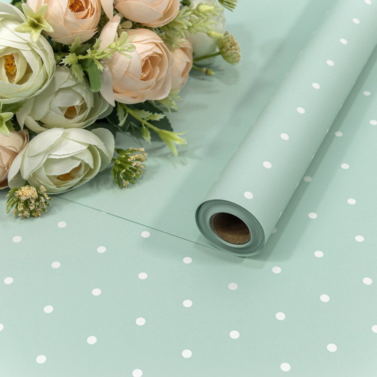 Плёнка 0,58*10м 300г матовая "Мелкий горошек" 65мкм Светло-голубой 1/30 Арт: 1691/628